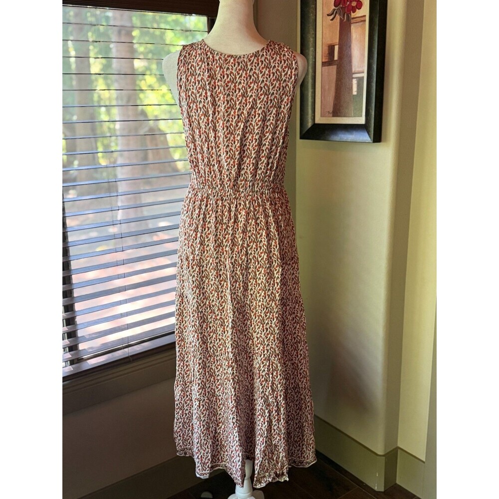 Max Studio Floral Midi Dress Sleeveless V-Neck Tiered Boho Large - Picture 4 of 8